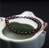 Natural Wine Red Garnet Bead Single Ring Bracelet