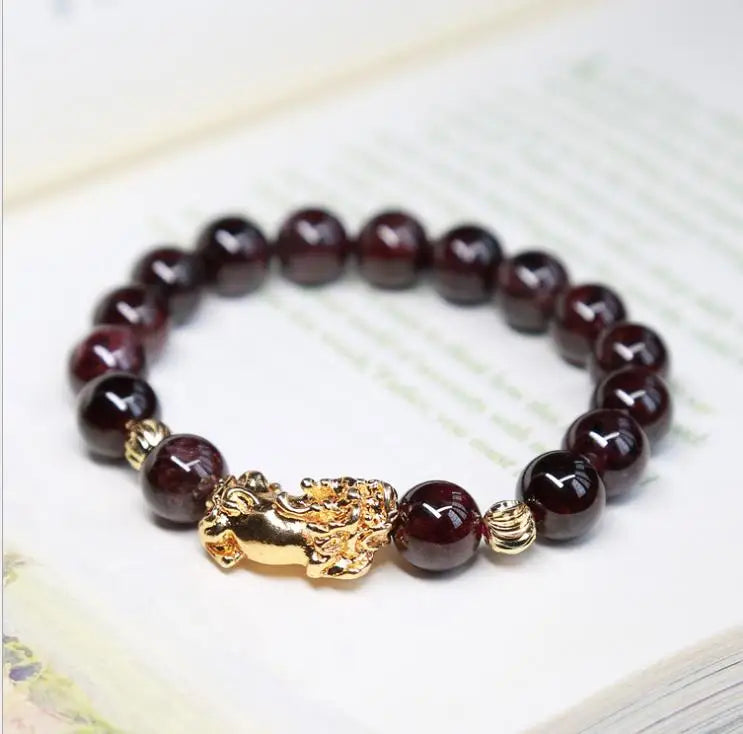 Natural Garnet Bracelet Gold-Plated Beaded Jewelry