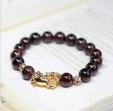 Natural Garnet Bracelet Gold-Plated Beaded Jewelry