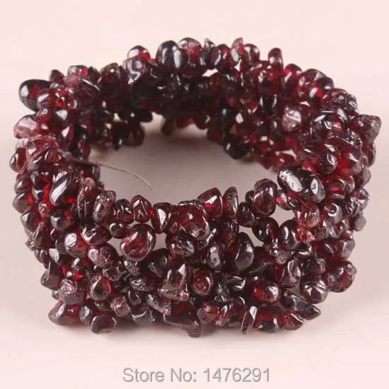 Natural Garnet Chip Beads Gem Stretchy Bracelet