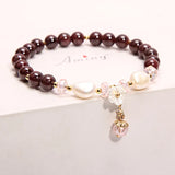 Garnet Crystal Bracelet Freshwater Pearl Female Lady Shell Flower Jewelry