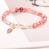 Garnet Crystal Bracelet Freshwater Pearl Female Lady Shell Flower Jewelry