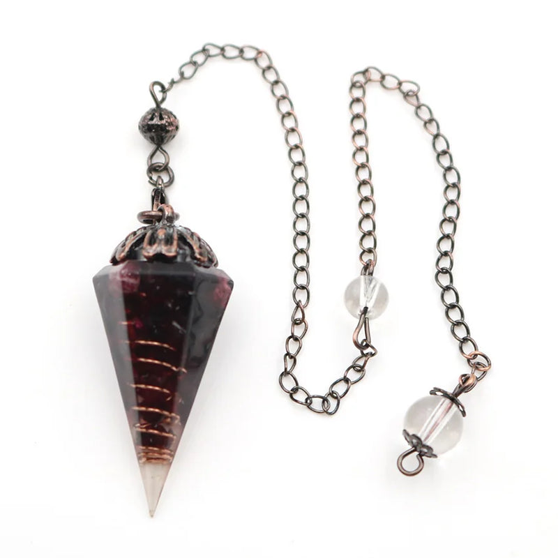 Garnet Gravel Stone Resin Pendulum Pendant Reiki Healing Amulet Dowsing Jewelry