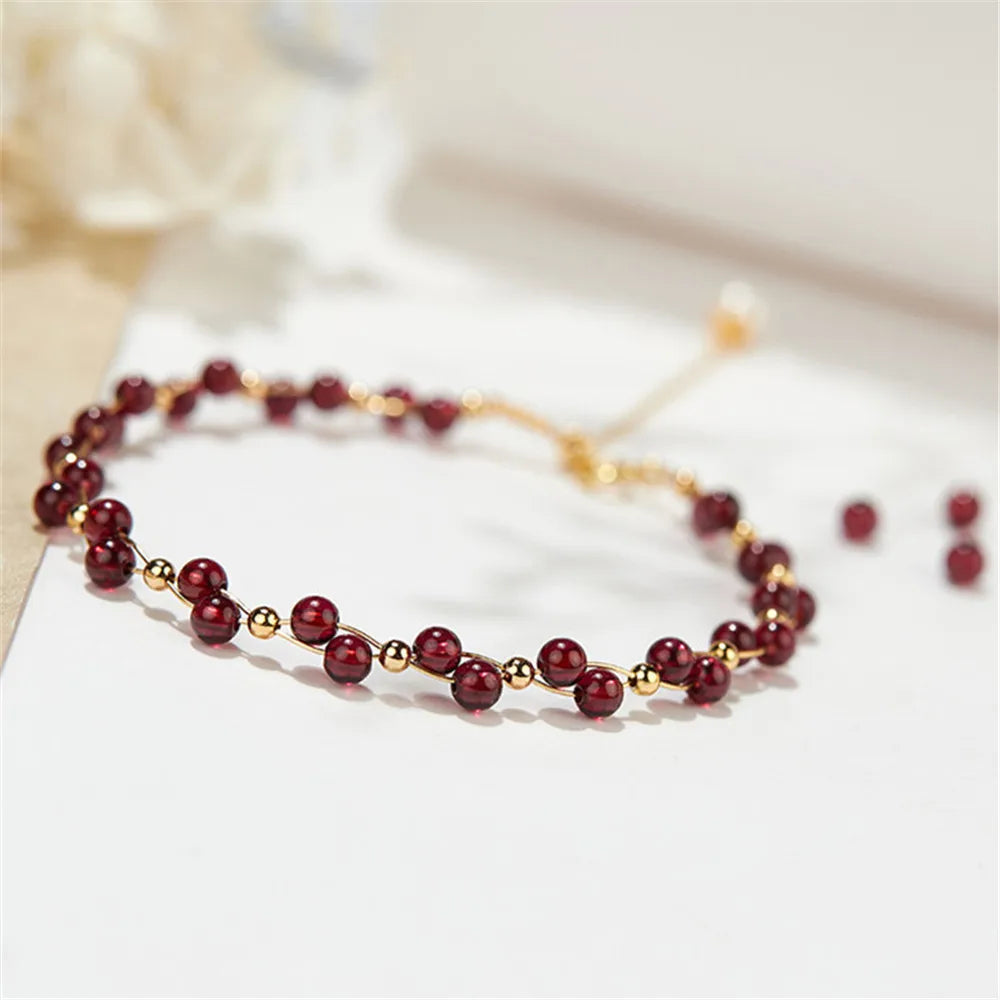 Natural Garnet Green Agate Colored Tourmaline Adjustable Bracelet Hand Winding