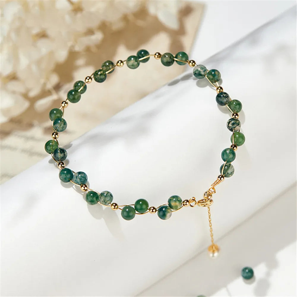 Natural Garnet Green Agate Colored Tourmaline Adjustable Bracelet Hand Winding