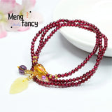 Garnet Leaf Crystal Tassel Bracelet Retro Women Jewelry