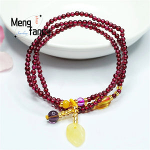 Garnet Leaf Crystal Tassel Bracelet Retro Women Jewelry