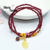 Garnet Leaf Crystal Tassel Bracelet Retro Women Jewelry
