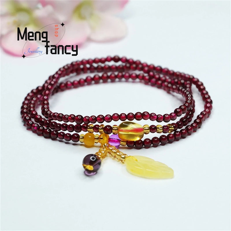 Garnet Leaf Crystal Tassel Bracelet Retro Women Jewelry