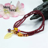 Garnet Leaf Crystal Tassel Bracelet Retro Women Jewelry