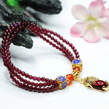 Garnet Multi-ring Crystal Pixiu Tassel Beads Bracelet Women Fine Jewelry