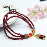 Garnet Multi-ring Crystal Pixiu Tassel Beads Bracelet Women Fine Jewelry