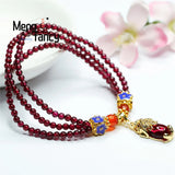 Garnet Multi-ring Crystal Pixiu Tassel Beads Bracelet Women Fine Jewelry