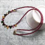Natural Garnet Necklace with Tourmaline Drop 14K Plated Magnetic Buckle