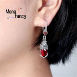Garnet Pixiu S925 Silver Earrings Charms Fine Jewelry for Women