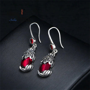 Garnet Pixiu S925 Silver Earrings Charms Fine Jewelry for Women