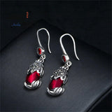 Garnet Pixiu S925 Silver Earrings Charms Fine Jewelry for Women