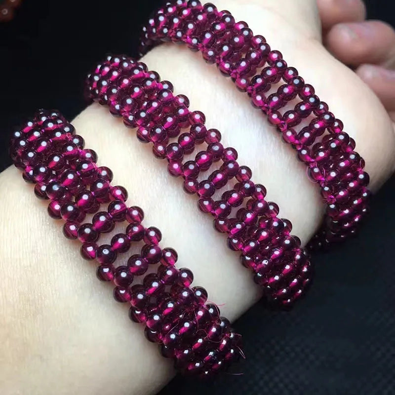 Natural Garnet Weave Hand Row Bracelet Alcohol Red 3mm Garnet Bracelet