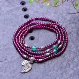 Purple Yaw Garnet Circle Bracelet with Leaf Pendant