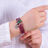 Purple Yaw Garnet Circle Bracelet with Leaf Pendant