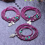 Purple Yaw Garnet Circle Bracelet with Leaf Pendant