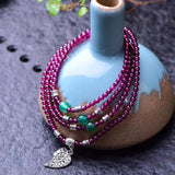 Purple Yaw Garnet Circle Bracelet with Leaf Pendant