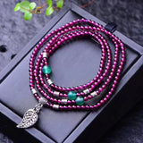 Purple Yaw Garnet Circle Bracelet with Leaf Pendant