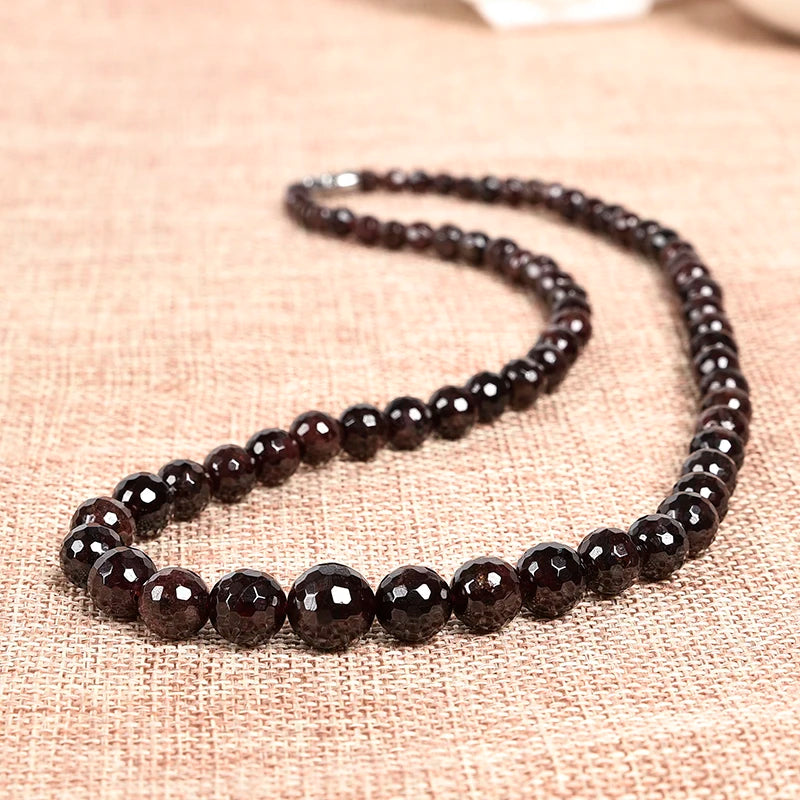 Natural Garnet Stone Cut Beads 10mm Jewelry Necklace for Women