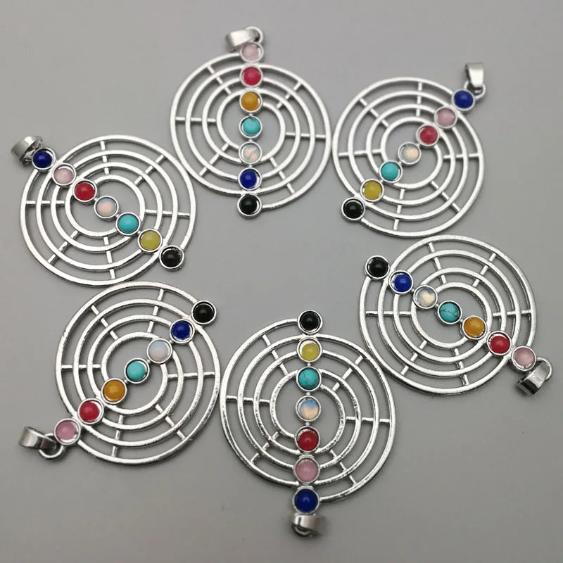 7 Chakra Healing Moon Pendant Charm Beads 12pcs