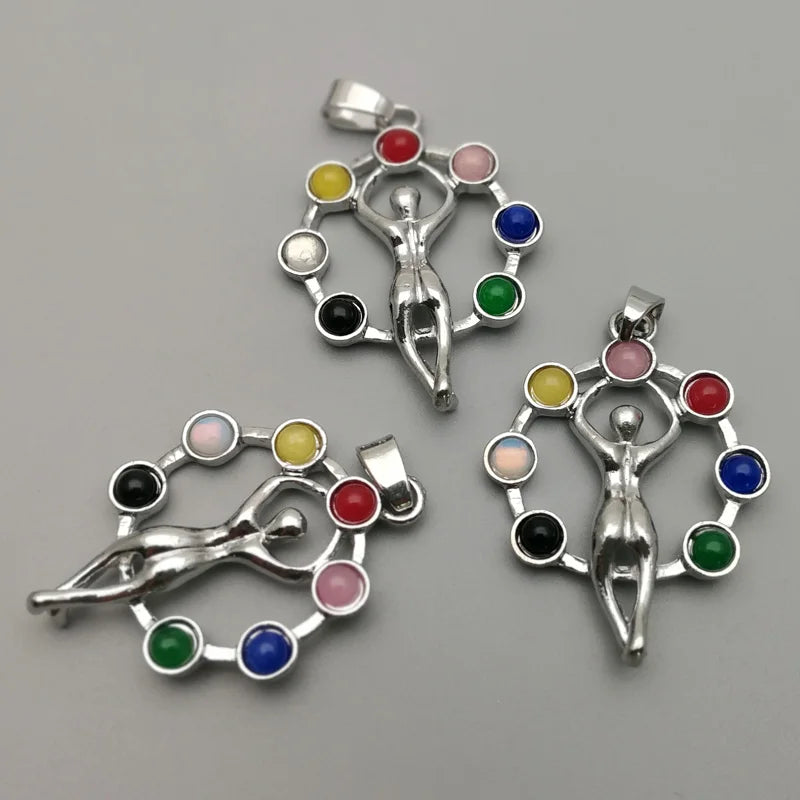 Natural Gem Stone 7 Chakra Healing Reiki Chakra Meditating Figure Pendant