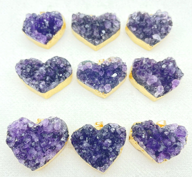 Amethyst Heart Pendant Purple Quartz Raw Geode DIY Jewelry Making 4Pcs
