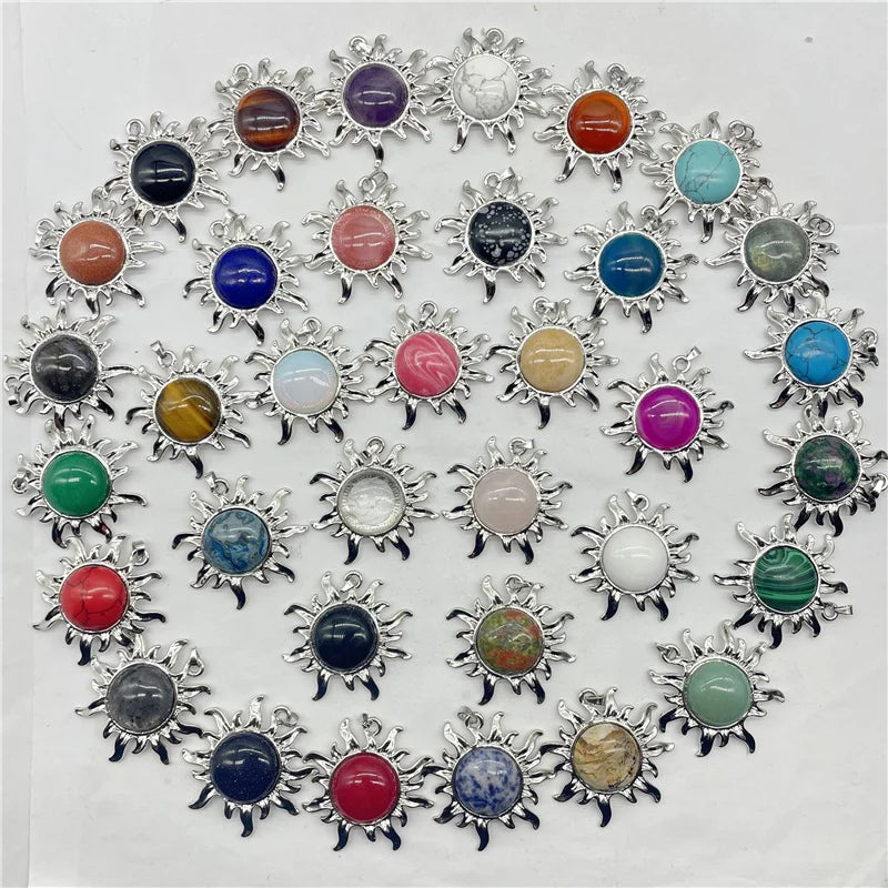 Amethyst Quartz Crystal Agate Sun Pendant Necklace Accessories
