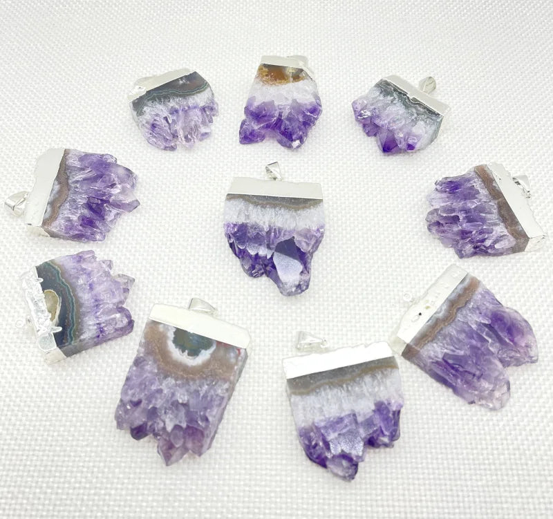 Amethyst Slice Druzys Pendant Purple Crystal Quartz for DIY Jewelry Necklaces