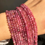 Faceted Fuschia Tourmaline Gem Stone Beads for Jewelry Making DIY Bracelet 15''