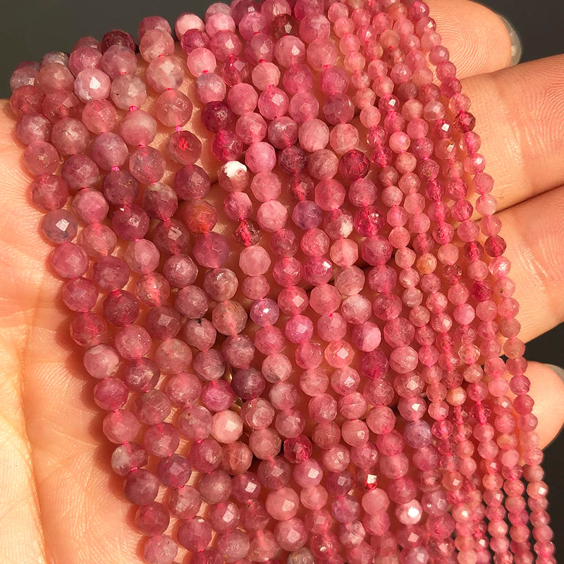 Faceted Fuschia Tourmaline Gem Stone Beads for Jewelry Making DIY Bracelet 15''