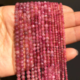Faceted Fuschia Tourmaline Gem Stone Beads for Jewelry Making DIY Bracelet 15''
