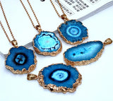 Chrysanthemum Agate Quartz Crystal Pendant Charms for DIY Jewelry Making
