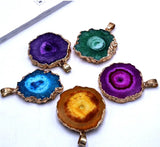 Chrysanthemum Agate Quartz Crystal Pendant Charms for DIY Jewelry Making