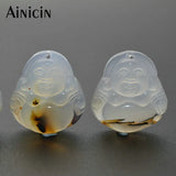 Natural Gem Stone Carved Laughing Buddha Pendants 25x27mm Lucky Guardian