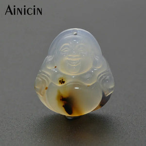 Natural Gem Stone Carved Laughing Buddha Pendants 25x27mm Lucky Guardian