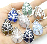 Tree of Life Teardrop Shaped Agate Pendant for DIY Jewelry Necklace Making