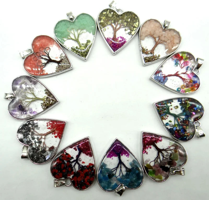 7 Chakra Resin Life Tree Heart Pendant Charms for DIY Jewelry Making