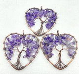 Quartz Crystal Amethyst 7Chakra Wrapped Tree Pendant 6Pcs