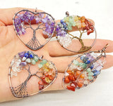 Quartz Crystal Amethyst 7Chakra Wrapped Tree Pendant 6Pcs