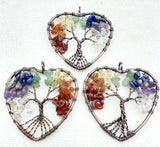 Quartz Crystal Amethyst 7Chakra Wrapped Tree Pendant 6Pcs