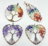 Quartz Crystal Amethyst 7Chakra Wrapped Tree Pendant 6Pcs