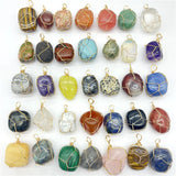 Mixed Natural Gem Stone Quartz Crystal Amethyst Labradorite Pendant 12Pcs