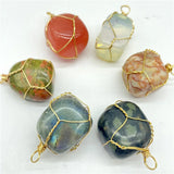 Mixed Natural Gem Stone Quartz Crystal Amethyst Labradorite Pendant 12Pcs