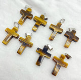 Gem Stone Quartz Crystal Amethyst Tiger's-eye Cross Pendants Charms 50Pcs