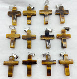 Gem Stone Quartz Crystal Amethyst Tiger's-eye Cross Pendants Charms 50Pcs